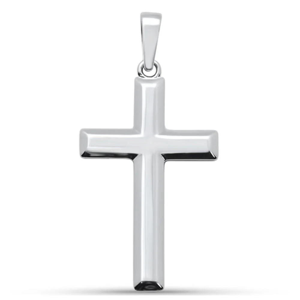 <span>CLOSEOUT!</span>Beveled Edge Solid Cross  .925 Sterling Silver Pendant - Image 3