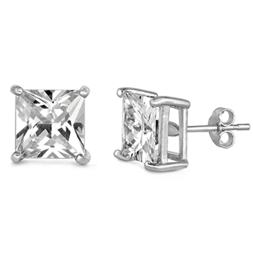 Casting Square Stud Earrings Push Back .925 Sterling Silver Sizes 2-8mm Available in 3 Colors!