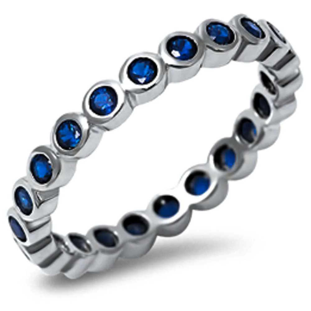<span>CLOSEOUT!</span>LabBlue Sapphire Eternity Band .925 Sterling Silver Ring