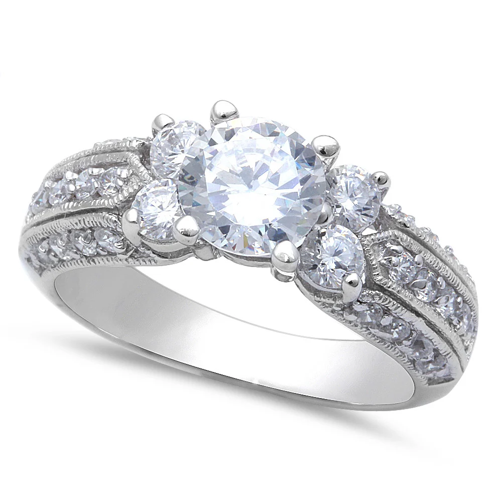 <span>CLOSEOUT!</span>.925 Sterling Silver 1.75Ct Round & Pave Cz Promise Ring
