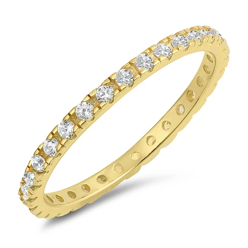 <span>CLOSEOUT! </span>Yellow Gold Plated Cubic Zirconia Eternity Band .925 Sterling Silver Ring