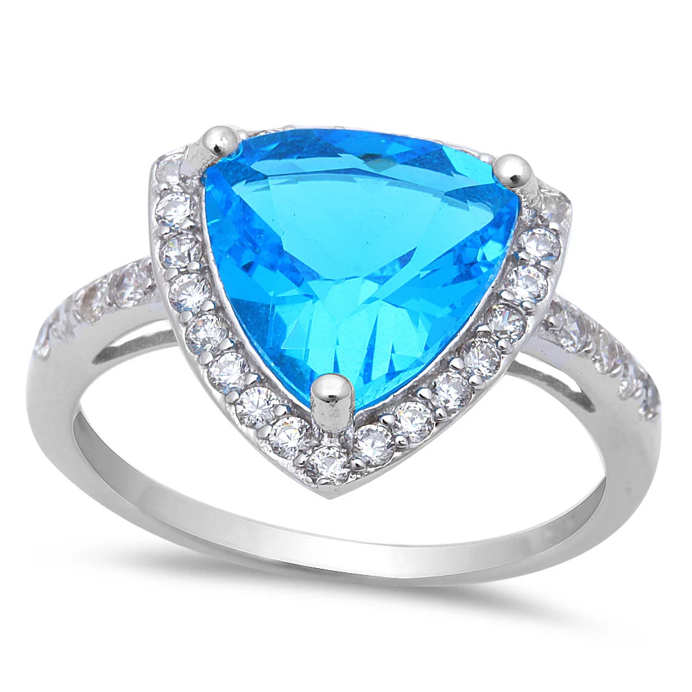 <span>CLOSEOUT!</span>5.50ct Trillion Cut Blue Topaz & CZ .925 Sterling Silver Ring