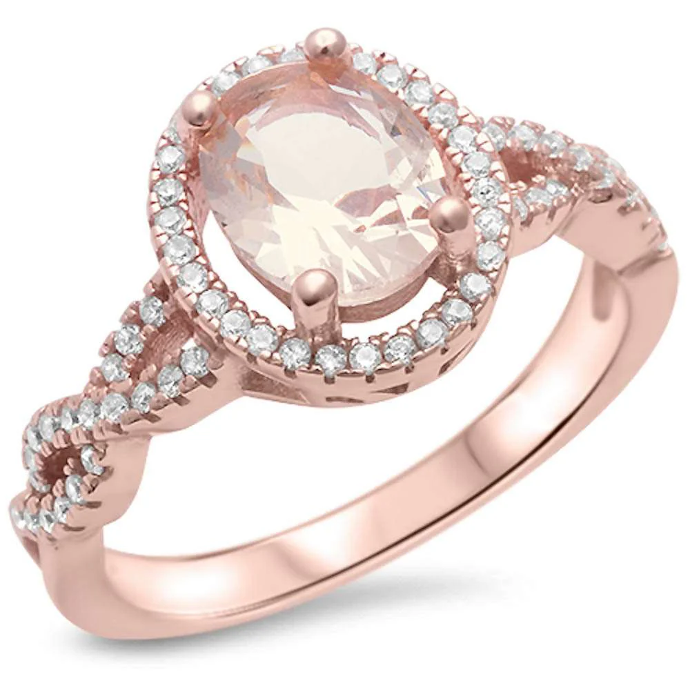 <span>CLOSEOUT! </span>Rose Gold Plated Morganite & Cubic Zirconia .925 Sterling Silver Ring