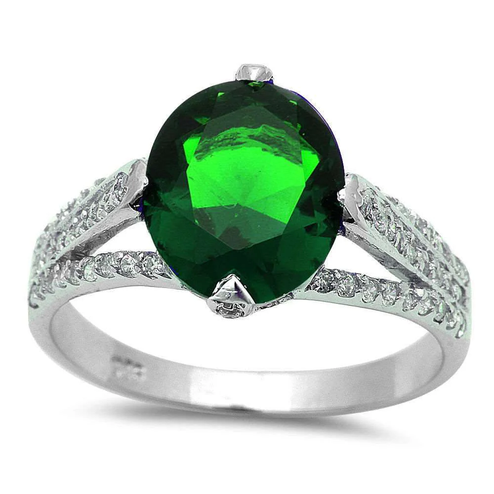 <span>CLOSEOUT!</span>.925 Sterling Silver 4ct Oval Cut Green Emerald & Cz Fashion Ring