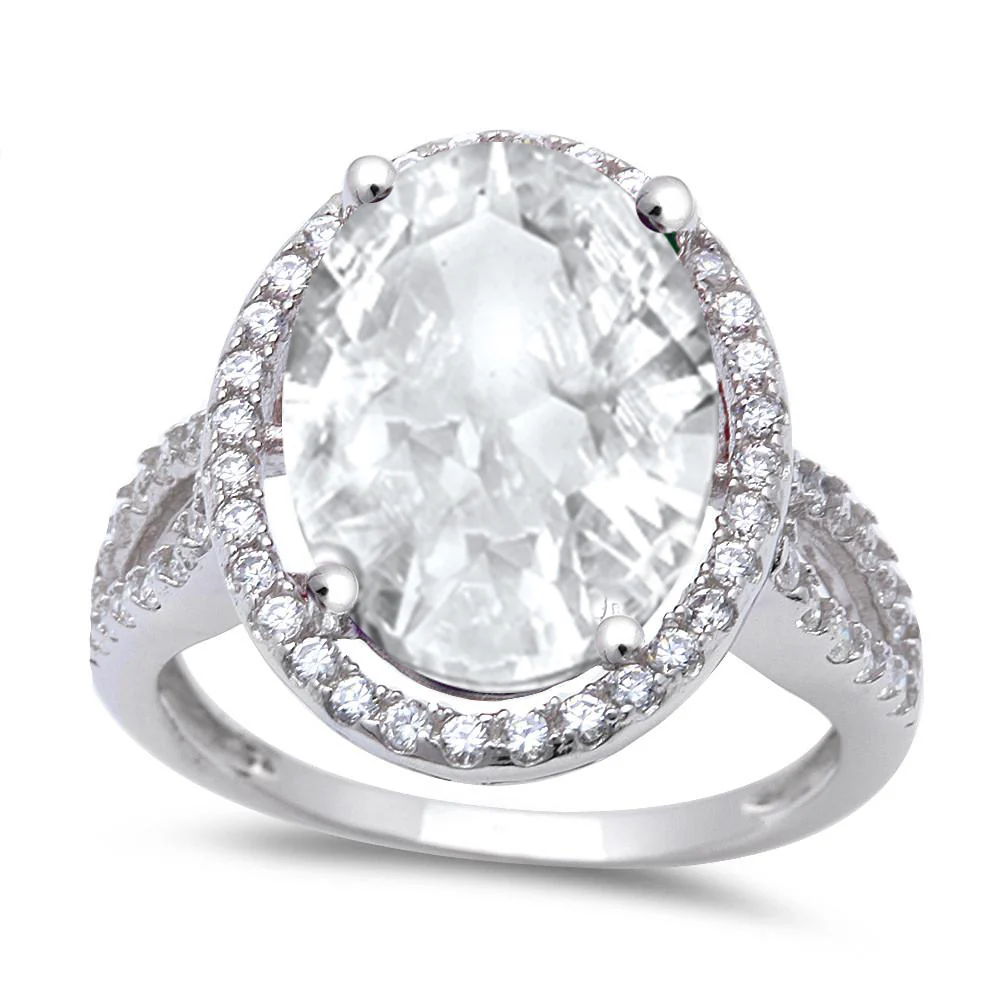<span>CLOSEOUT! </span>6CT Oval Cut Cubic Zirconia .925 Sterling Silver Ring