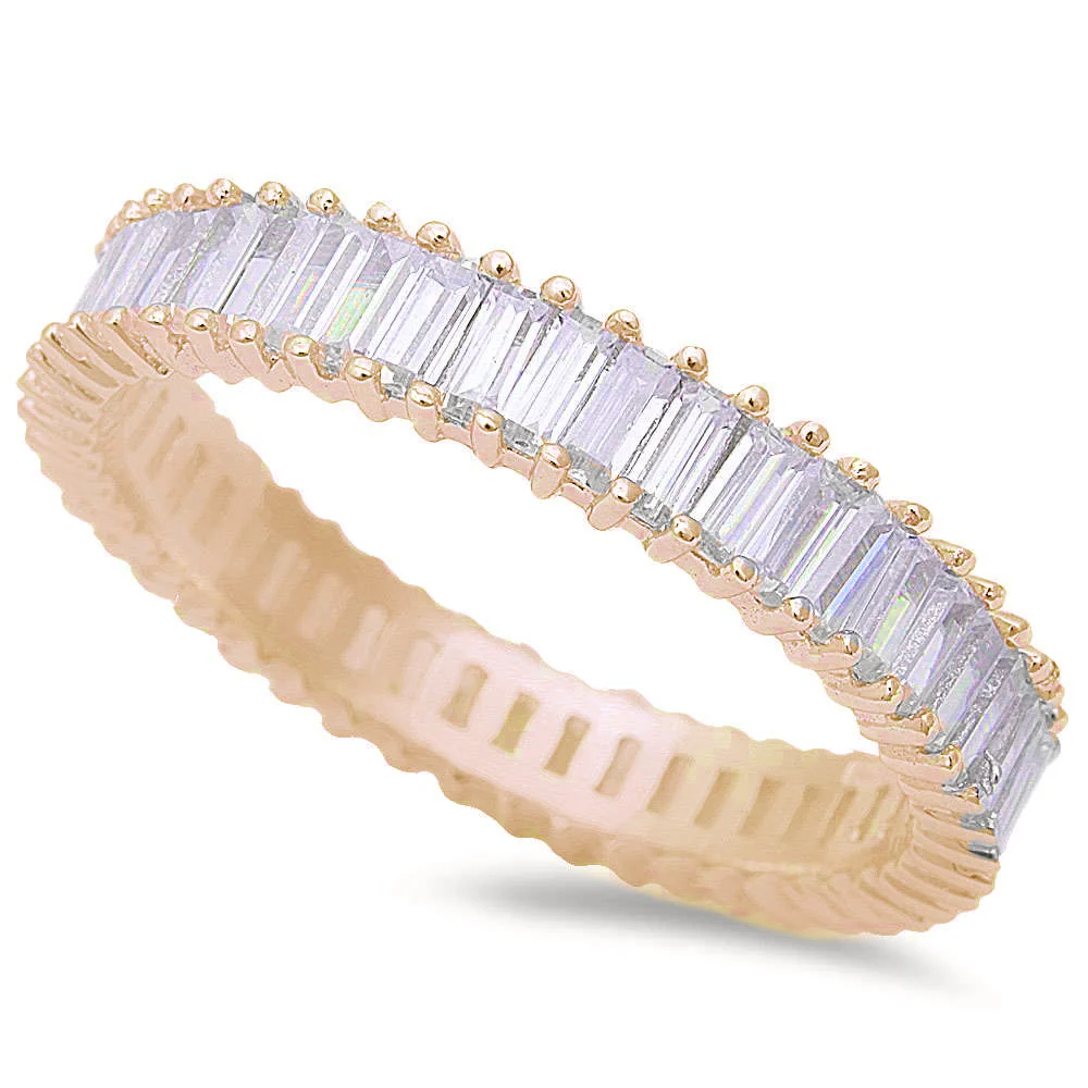 <span>CLOSEOUT!</span> Yellow Gold Plated Baguette Cz Fashion Engagement Band .925 Sterling Silver Ring