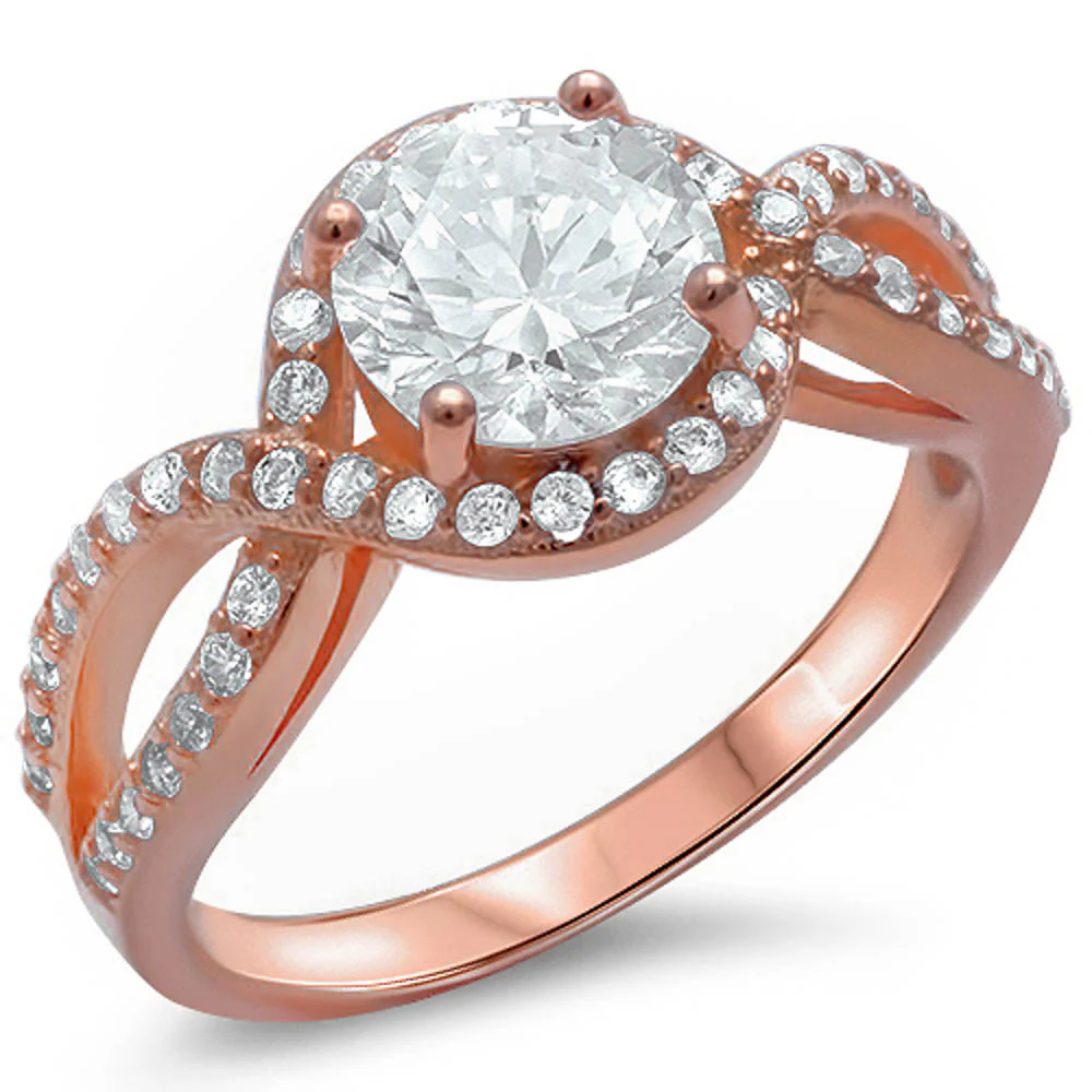 <span>CLOSEOUT!</span>1.50ct Rose Gold Plated Halo Solitaire .925 Sterling Silver Ring