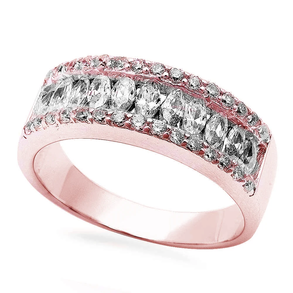 <span>CLOSEOUT!</span>Rose Gold Plated Round & Marquise Cz .925 Sterling Silver Ring Sizes 5-10