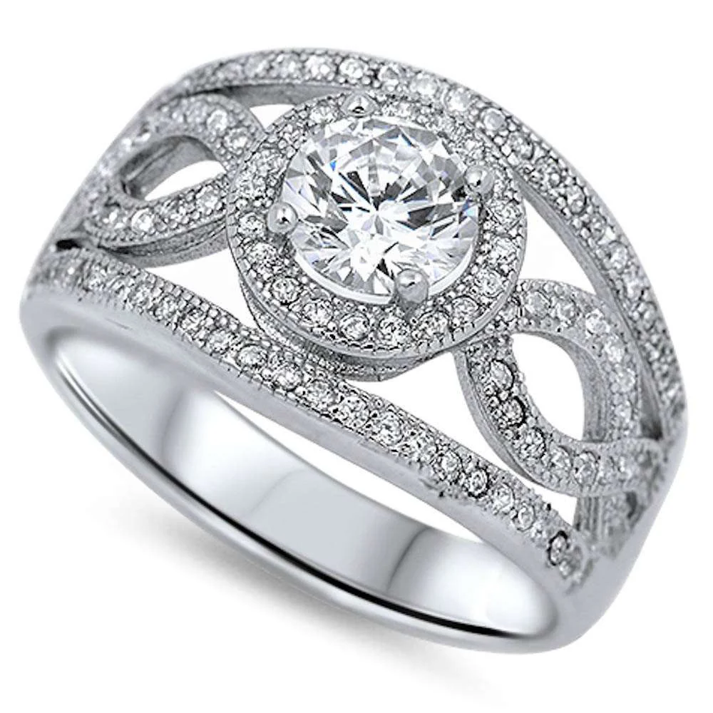 <span>CLOSEOUT!</span> 3CT Fine Round & Pave Cz High Fashion .925 Sterling Silver Ring
