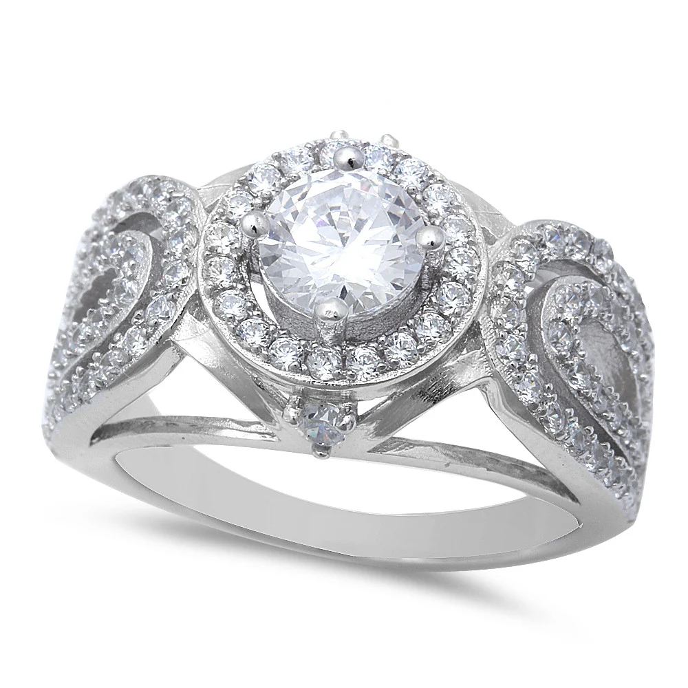 <span>CLOSEOUT! </span>2Ct Halo Cz High Fashion .925 Sterling Silver Ring Sizes 5-10