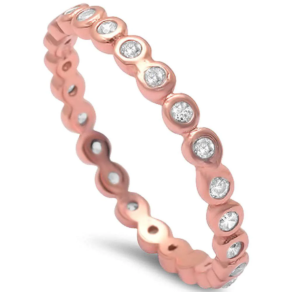 <span>CLOSEOUT! </span>Rose Gold Plated Cz Eternity Band .925 Sterling Silver Ring Sizes 4-9