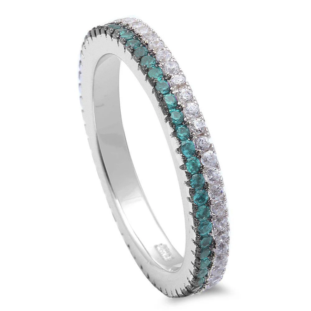 <span>CLOSEOUT!</span> Aquamarine & Cz Band .925 Sterling Silver Ring