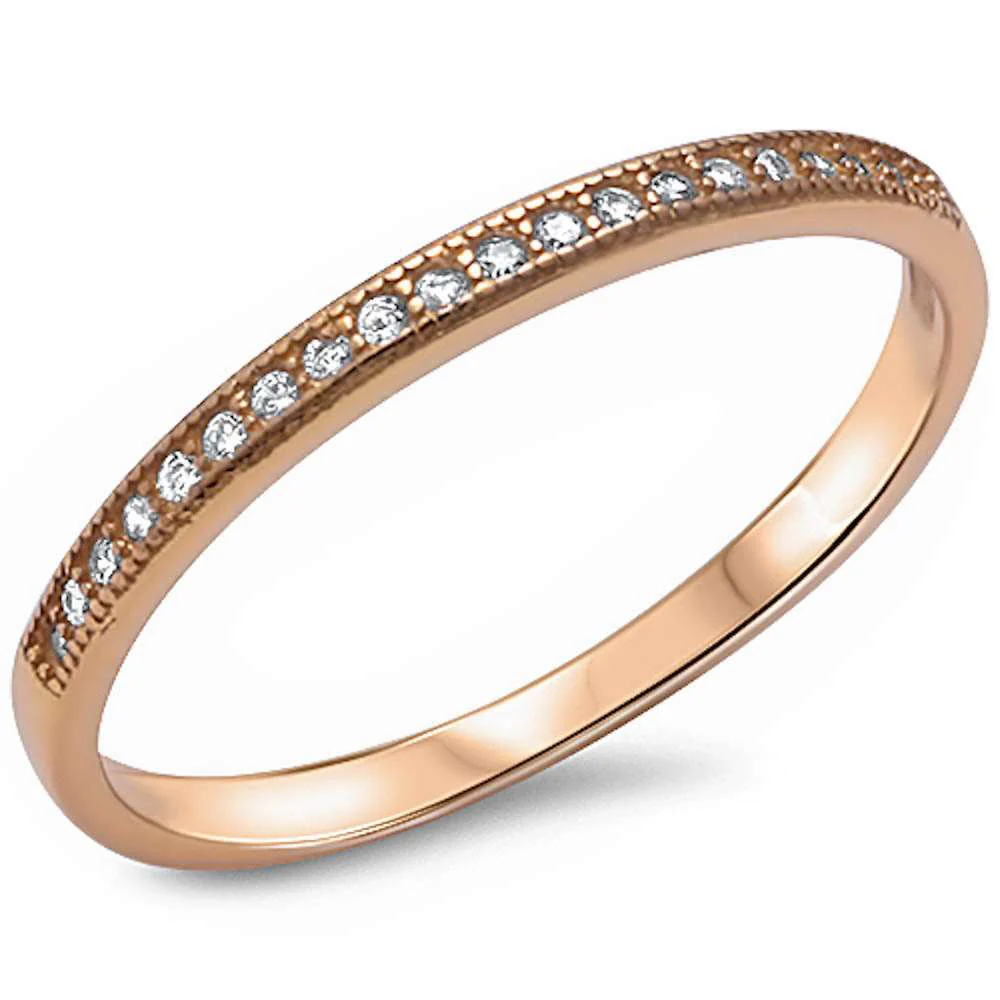<span>CLOSEOUT! </span>Yellow Gold Plated Micro Pave Cz Band .925 Sterling Silver Ring