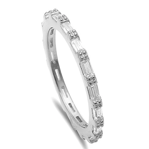 <span>CLOSEOUT!</span> Silver Baguette Cubic Zirconia Eternity Style Band .925 Sterling Silver Ring