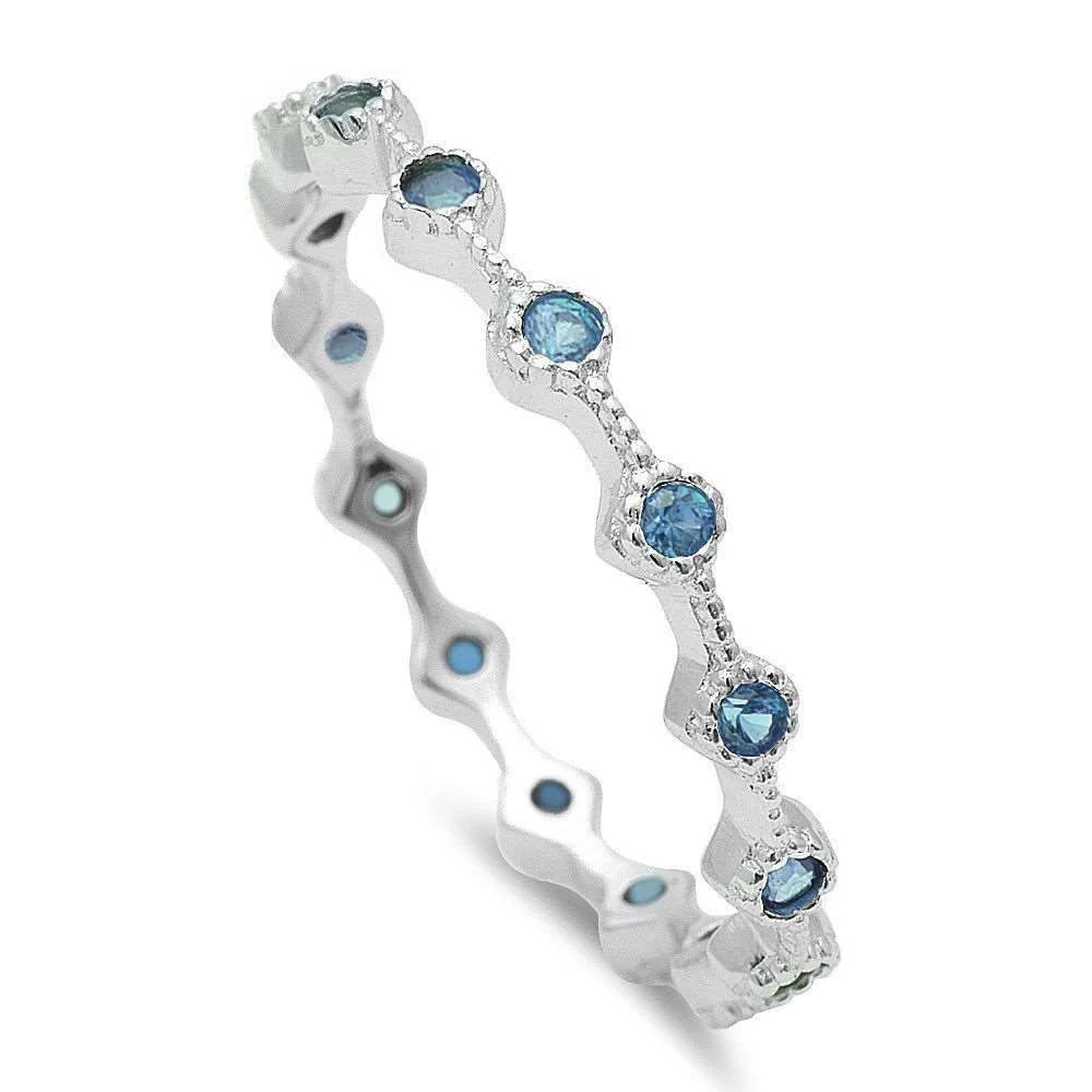 <span>CLOSEOUT! </span>Aquamarine Eternity Style Band .925 Sterling Silver Ring