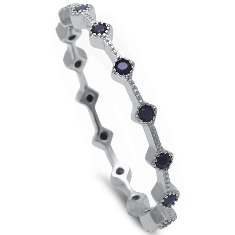 <span>CLOSEOUT! </span>Black Cz Eternity Style Band .925 Sterling Silver Ring