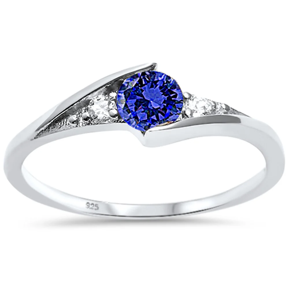 <span>CLOSEOUT! </span>New Round Blue Sapphire Solitaire Fashion .925 Sterling Silver Ring Sizes 3-10