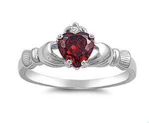 Garnet Heart Claddagh Ring .925 Sterling Silver Sizes 3-12