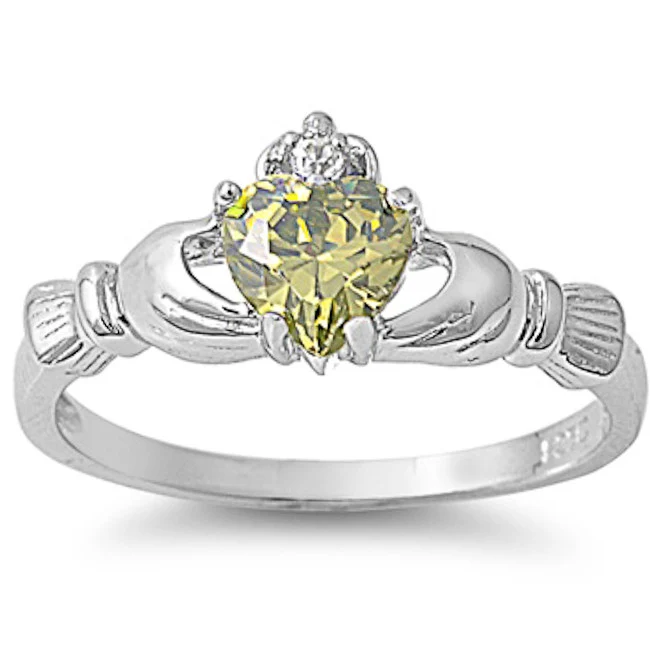 Peridot Heart Claddagh Ring .925 Sterling Silver