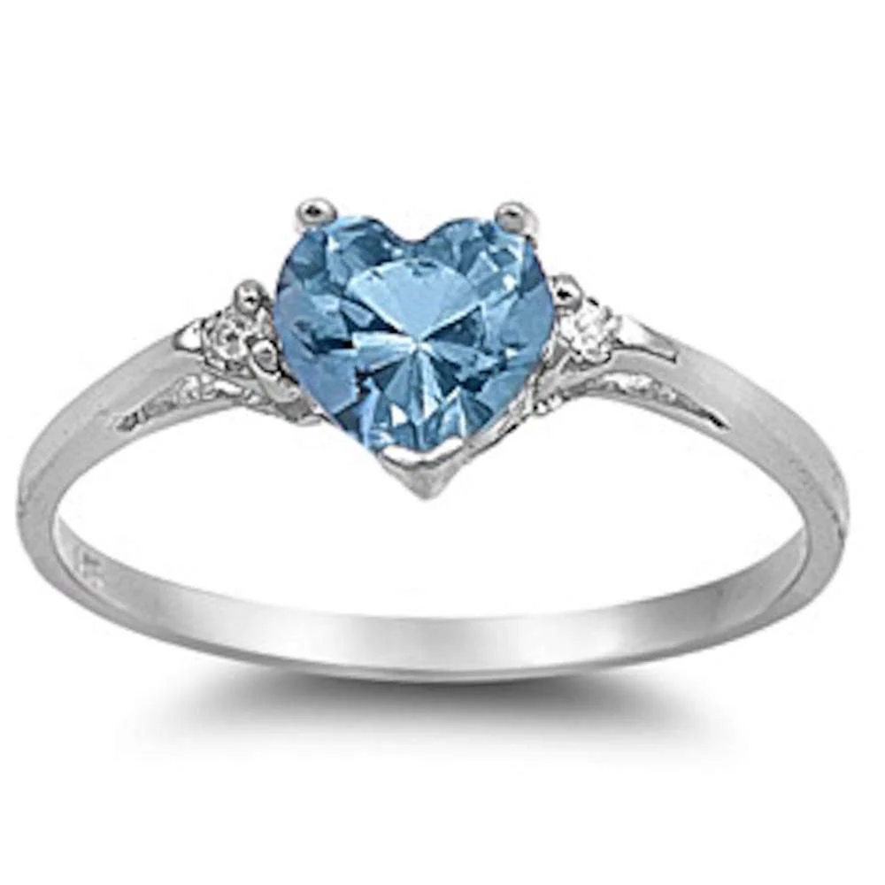 Aquamarine Heart & Cz .925 Sterling Silver Ring