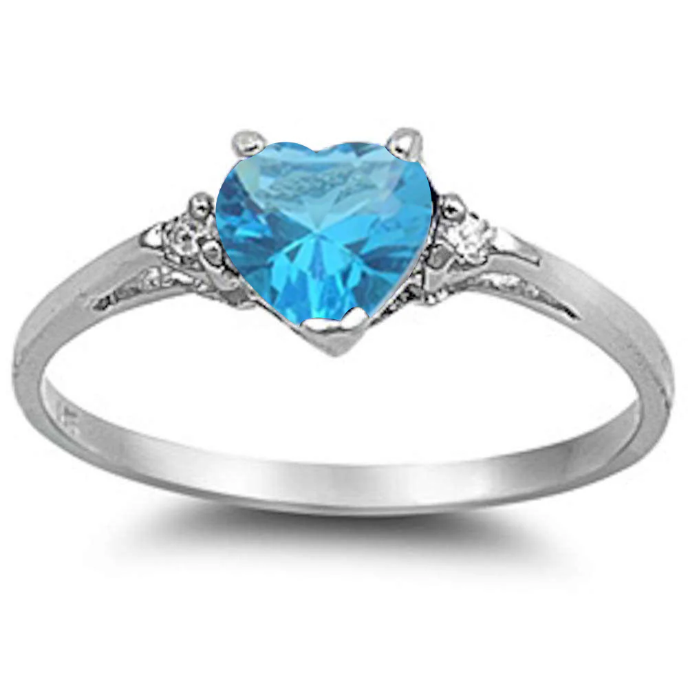 Blue Cubic Zirconia Heart .925 Sterling Silver Ring