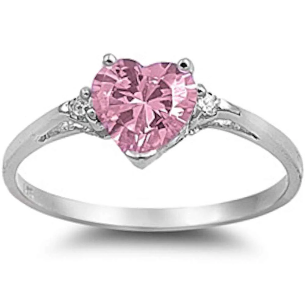 Pink Cz Heart & Cz .925 Sterling Silver Ring