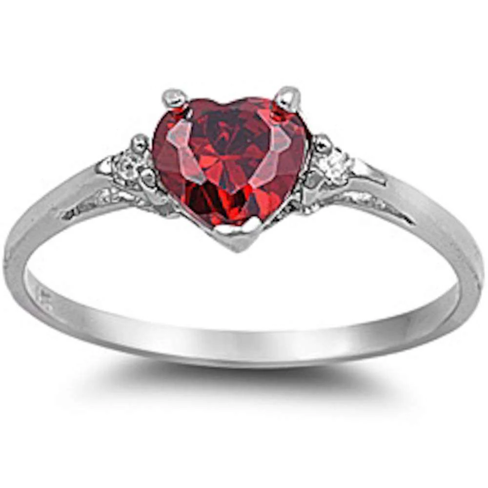 Ruby Heart & Cz .925 Sterling Silver Ring