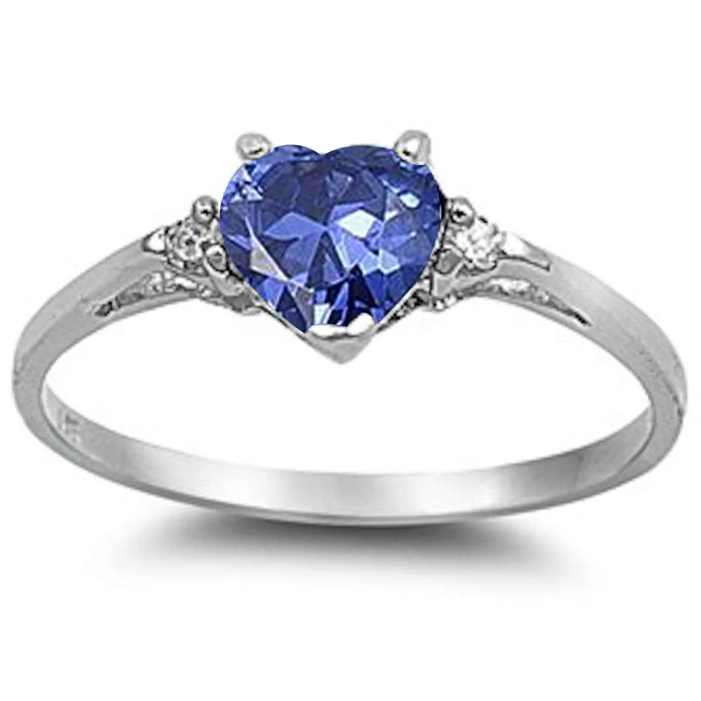 Tanzanite Heart & Cz .925 Sterling Silver Ring