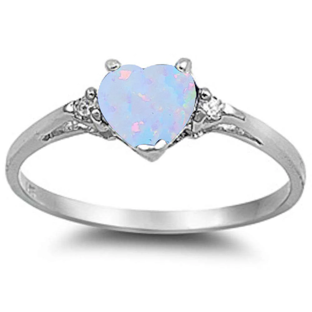 White Opal Heart & Cz .925 Sterling Silver Ring