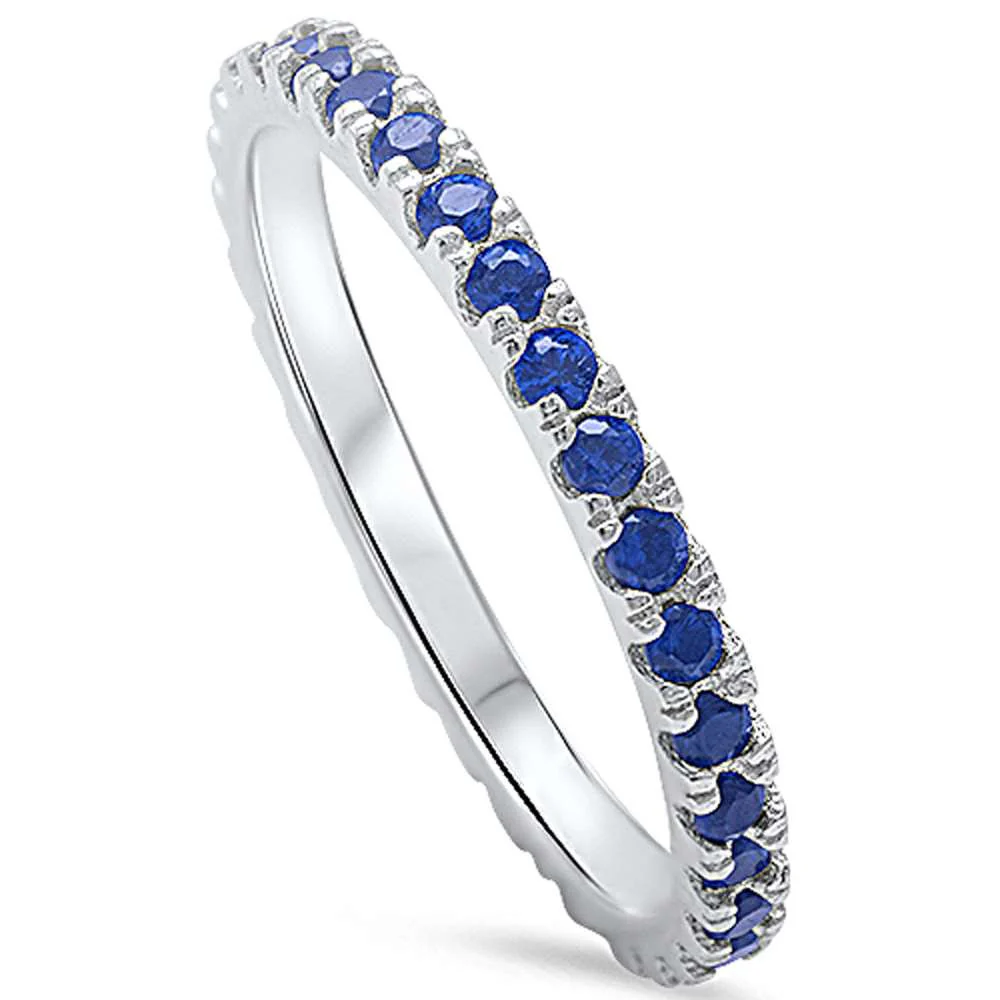 <span>CLOSEOUT!</span>Blue sapphire Eternity Band .925 Sterling Silver Ring