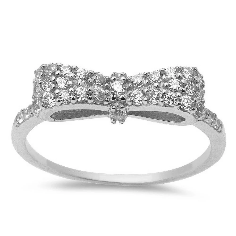 <span>CLOSEOUT! </span> White Cz Bow Tie Heart .925 Sterling Silver Ring