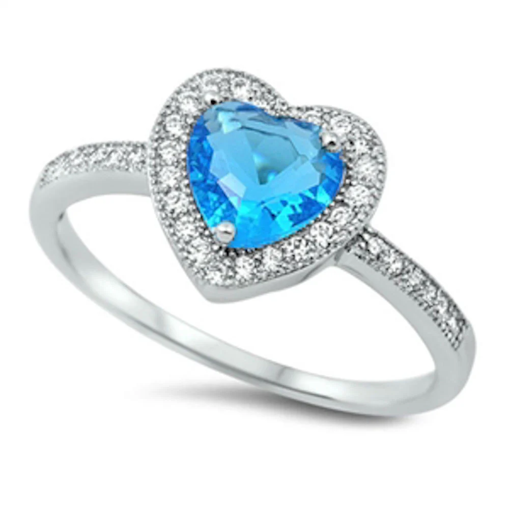 <span>CLOSEOUT!</span>Blue Topaz & Cz Heart .925 Sterling Silver Ring