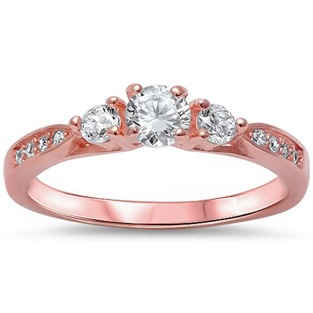 <span>CLOSEOUT!</span>Rose Gold Plated Cz Promise Fashion .925 Sterling Silver Ring