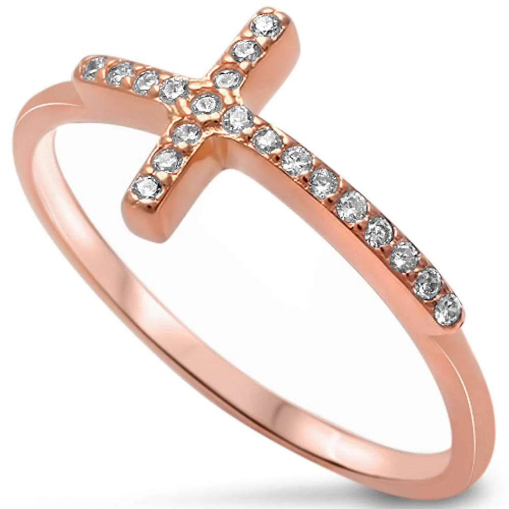 <span>CLOSEOUT!</span>Rose Gold Plated Sideways Cross .925 Sterling Silver