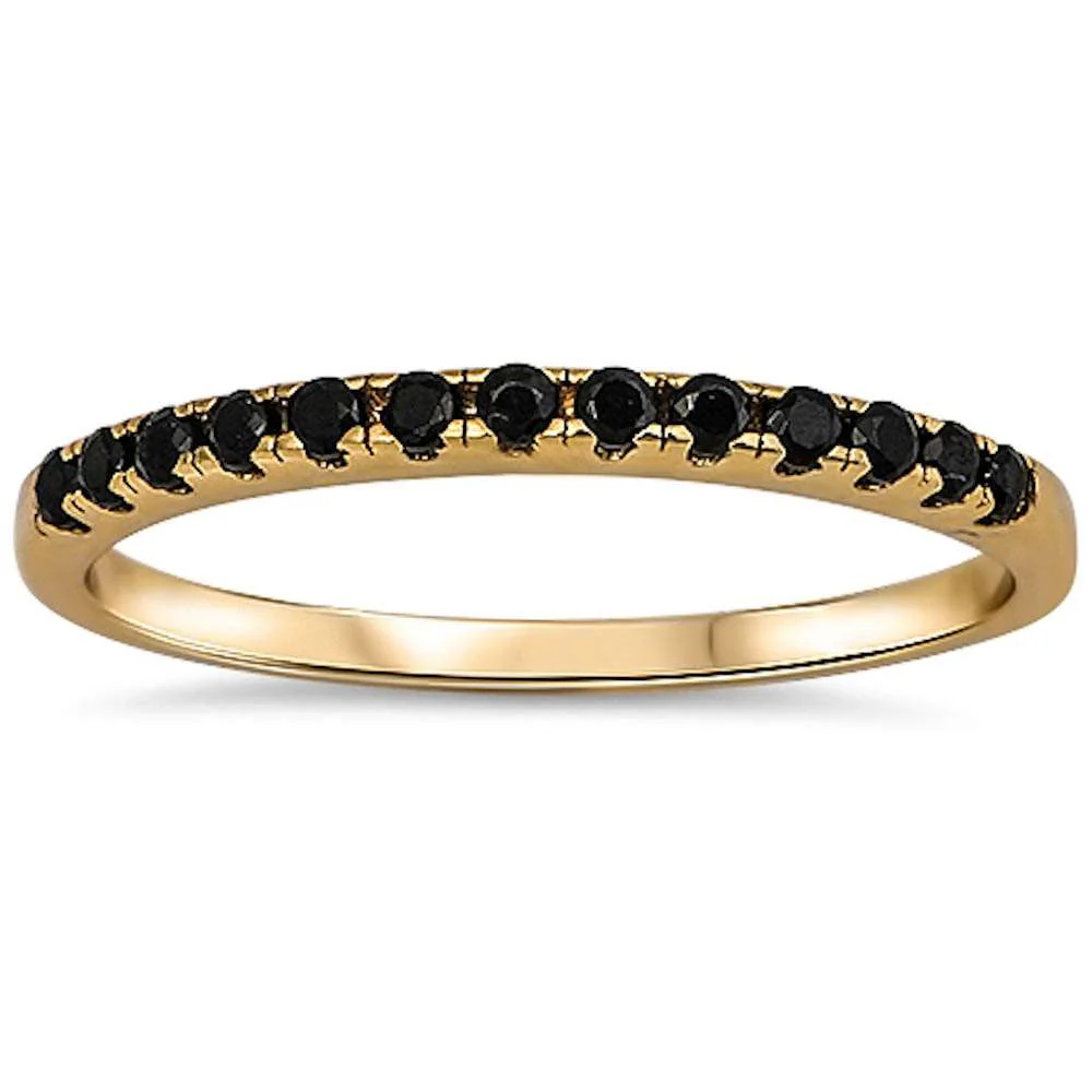 <span>CLOSEOUT!</span>Yellow Gold Plated Black Onyx Eternity Band .925 Sterling Silver Ring