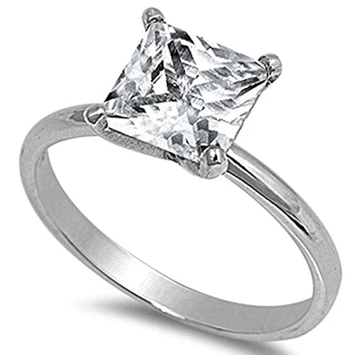 <span>CLOSEOUT!</span> 3CT Princess Cut Fashion Engagement .925 Sterling Silver Ring - Image 3