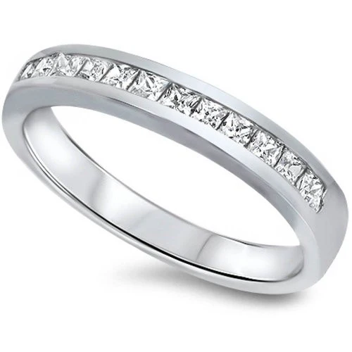 <span>CLOSEOUT!</span>Princess-cut Cz Channel Set Wedding Band .925 Sterling Silver