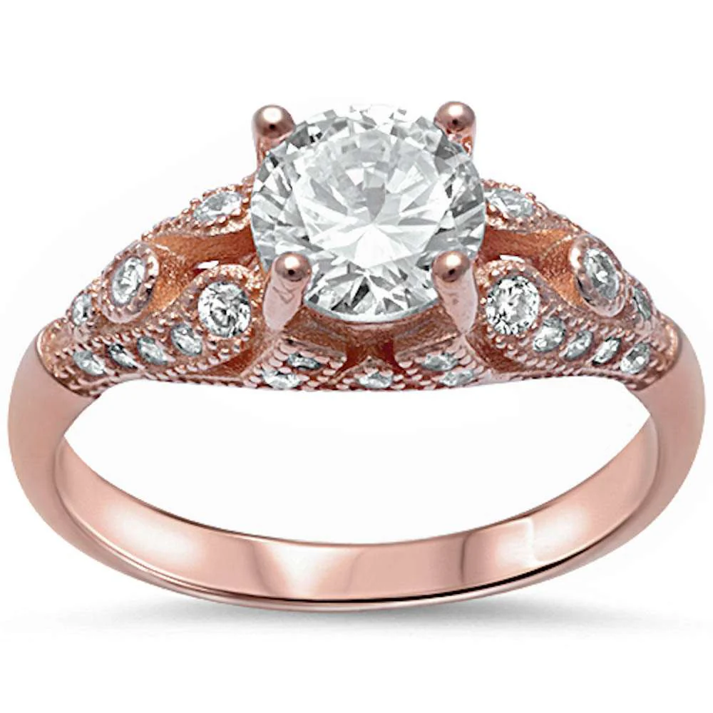 <span>CLOSEOUT!</span>Rose Gold Plated Round Cubic Zirconia .925 Sterling Silver Ring