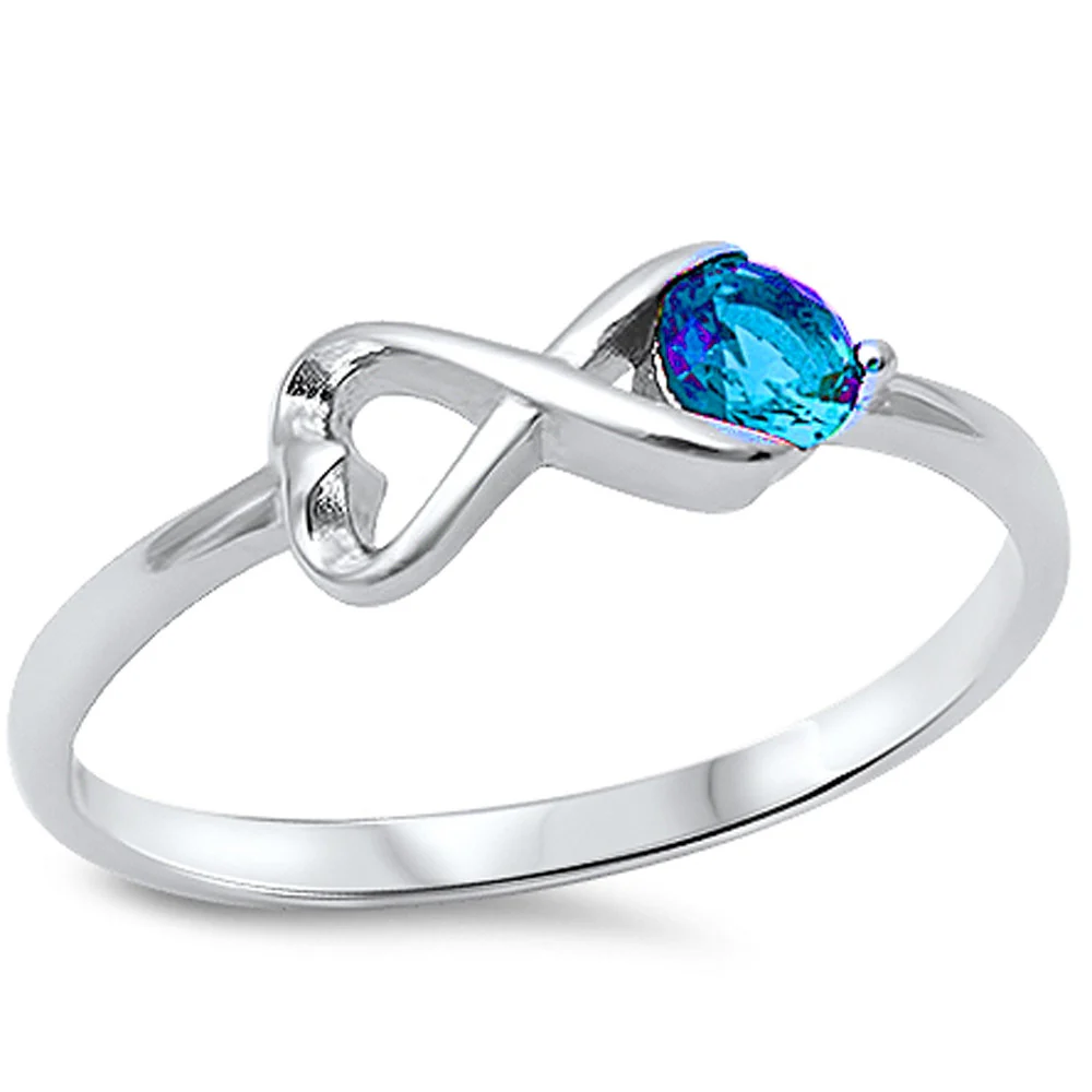 <span>CLOSEOUT! </span>Heart Shape Infinity w/ Blue Topaz .925 Sterling Silver Ring