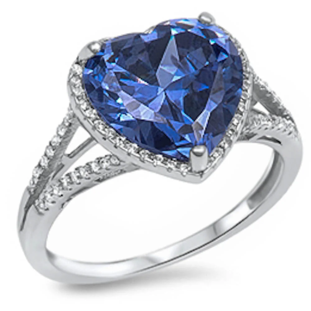 <span>CLOSEOUT!</span> Tanzanite & Cubic Zirconia Heart .925 Sterling Silver Ring