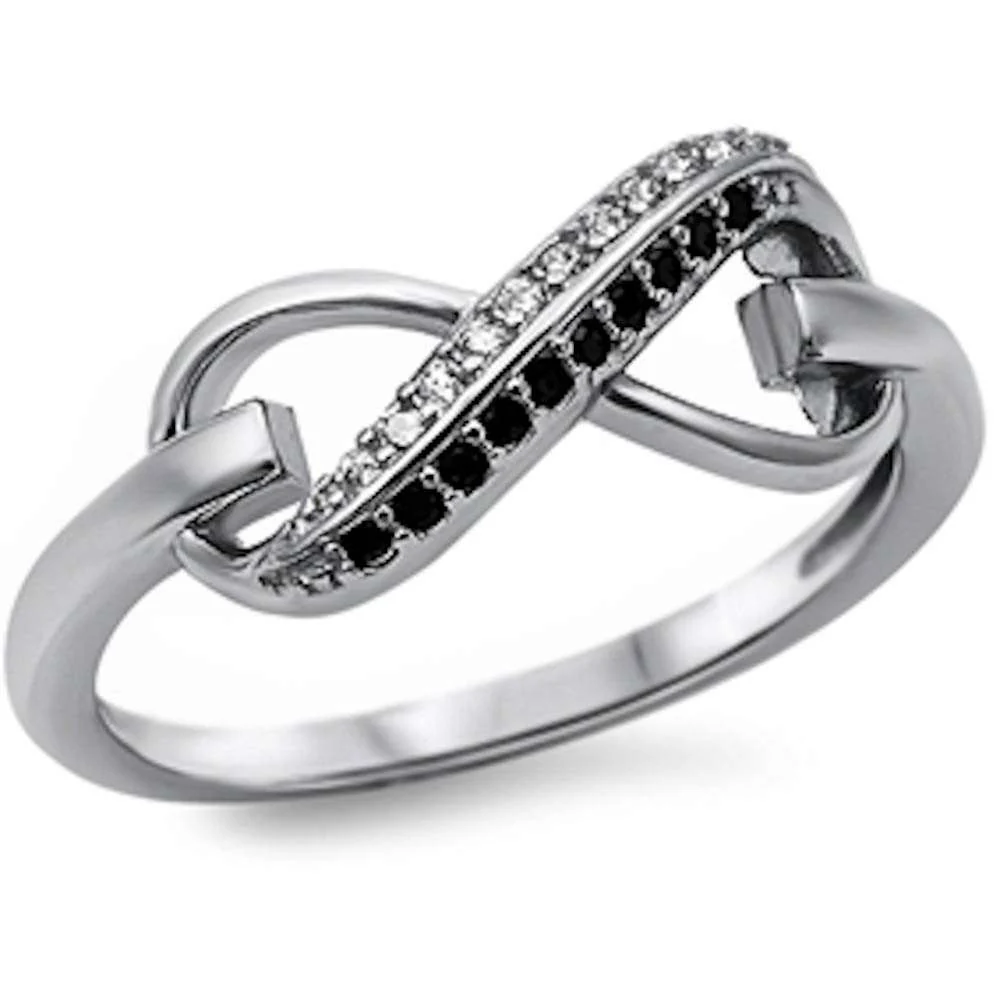 <span>CLOSEOUT!</span> Black Onyx & Cz Infinity .925 Sterling Silver Ring