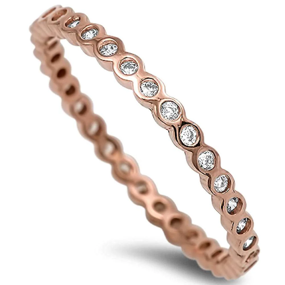 <span>CLOSEOUT! </span>Rose Gold Plated Cz Eternity Band .925 Sterling Silver Ring Sizes 2-13