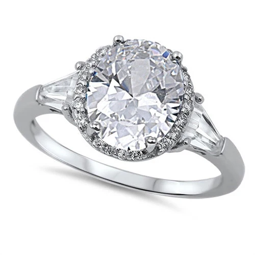 <span>CLOSEOUT! </span>Oval & Baguette Cz .925 Sterling Silver Cocktail Ring