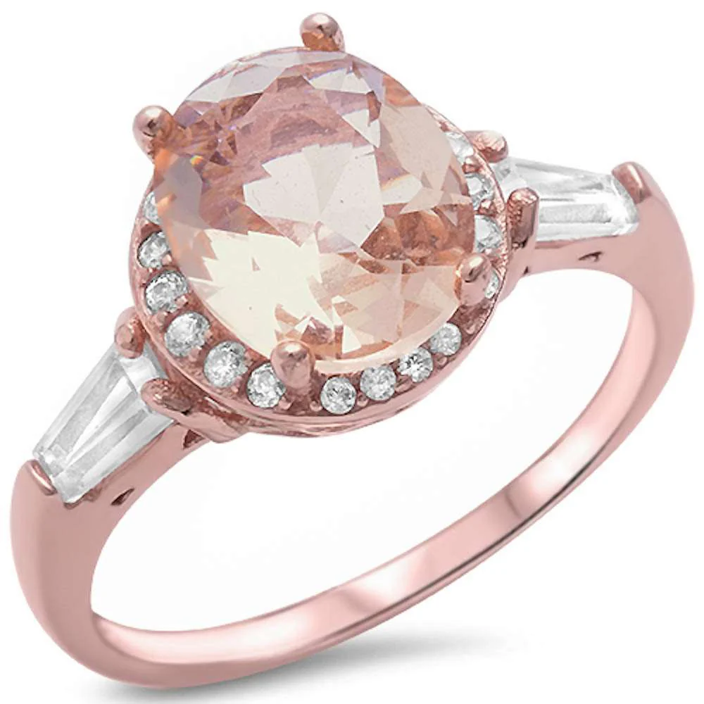 <span>CLOSEOUT!</span>Rose Gold Plated Oval Morganite .925 Sterling Silver Ring