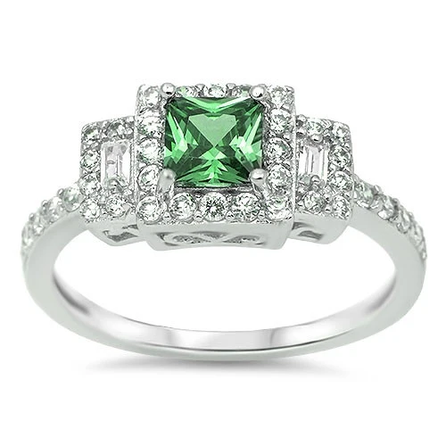 <span>CLOSEOUT!</span>Fashion Ring with Emerald & Cz .925 Sterling Silver