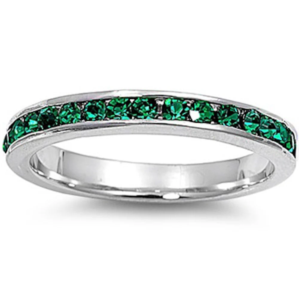 <span>CLOSEOUT!</span> Green Emerald Eternity Style Band .925 Sterling Silver Ring
