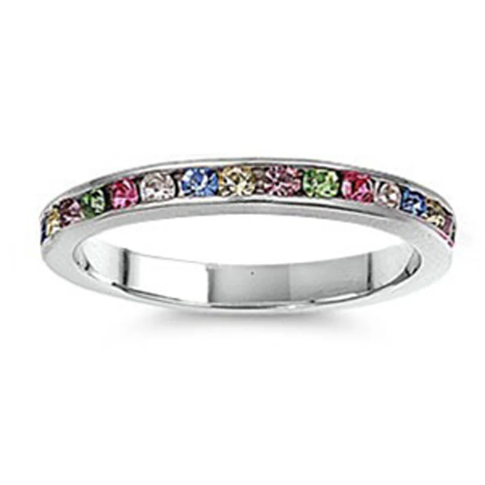 <span>CLOSEOUT!</span> Multi-colored Eternity Style Band .925 Sterling Silver Ring