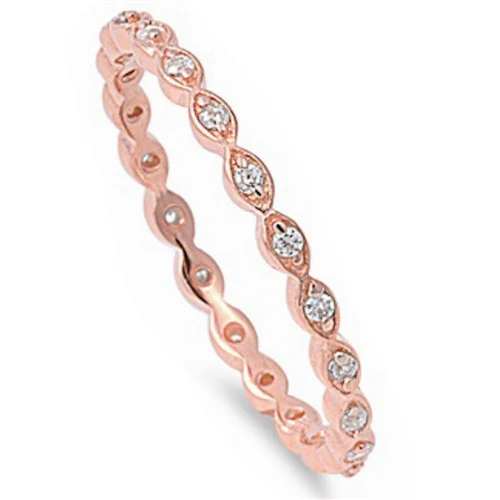 Rose Gold Plated Eternity Band with Cz .925 Sterling Silver Sizes 2-12