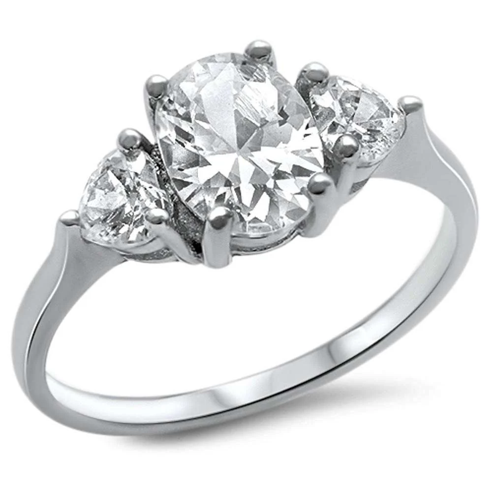 Oval & Heart Shape Cz .925 Sterling Silver Ring
