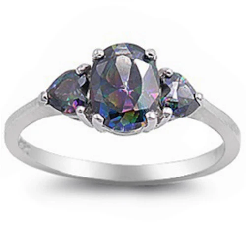 Oval & Heart Rainbow Topaz Ring .925 Sterling Silver